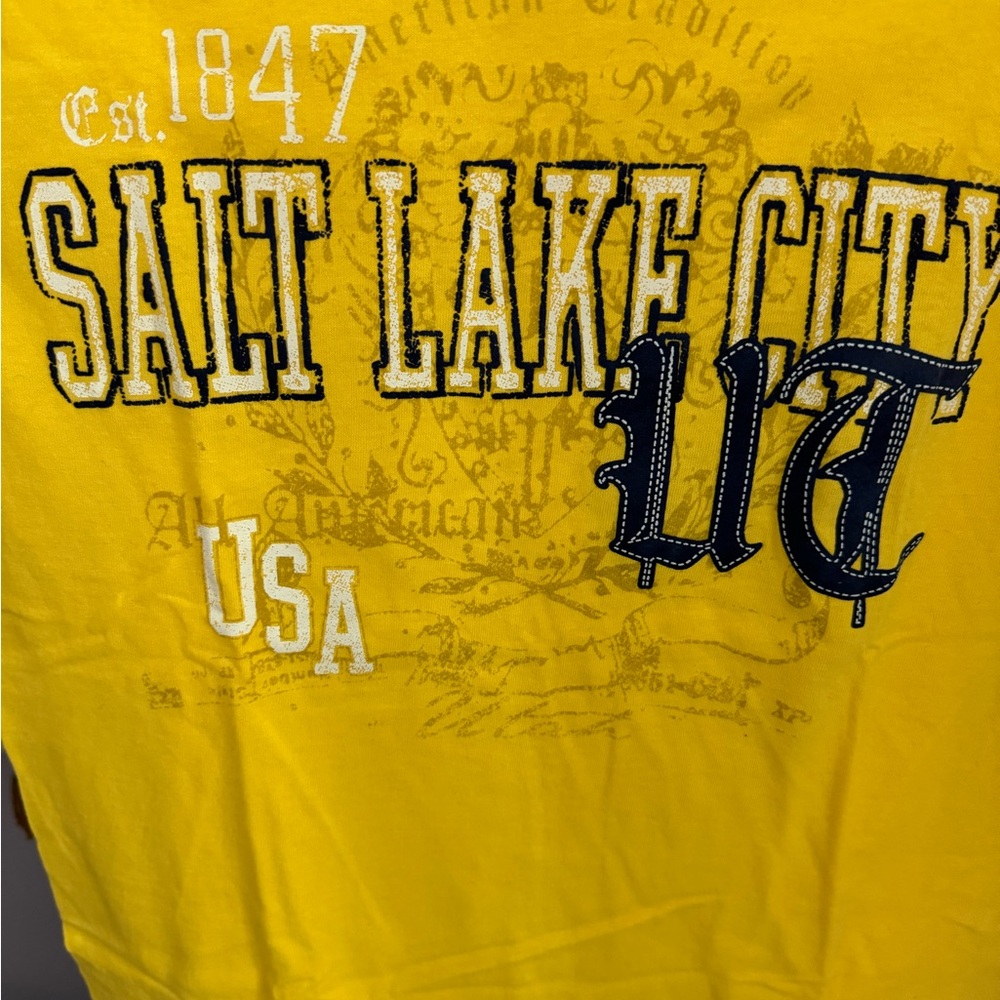 Salt Lake City, Utah, yellow short sleeve T-shirt, size small new with tags